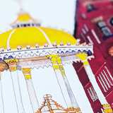 Close up detail of Yellow bandstand infront of Bittles Bar