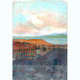 string of hearts landscape piece by Danielle Morgan. loose playful lines in colours of rust, gold, green and blue