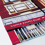 Close-up of the entrance and red Ulster Sports Club sign in the Belfast watercolour print.