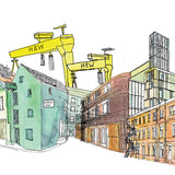 A close up section of Belfast Skyline print by Flax Fox