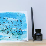 Flock Belfast art postcard by Flax Fox