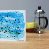 Flock Belfast art postcard by Flax Fox