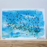 Flock Belfast art postcard by Flax Fox