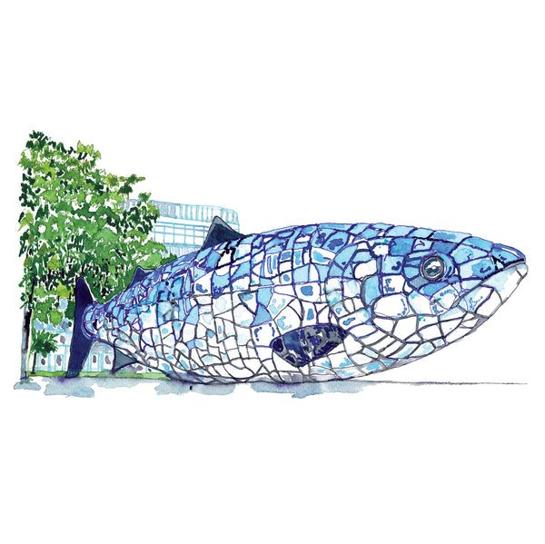 Belfast Blue Fish Print by Flax Fox