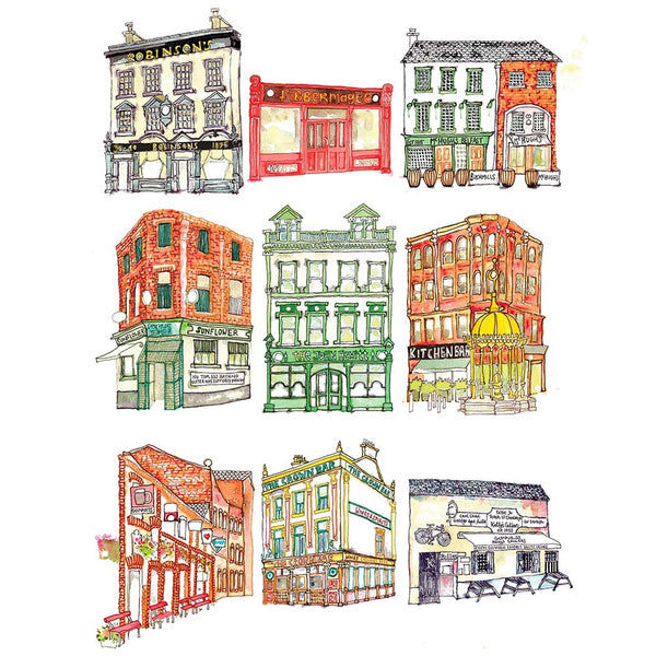Belfast Bar illustration by Danielle Morgan Flax Fox