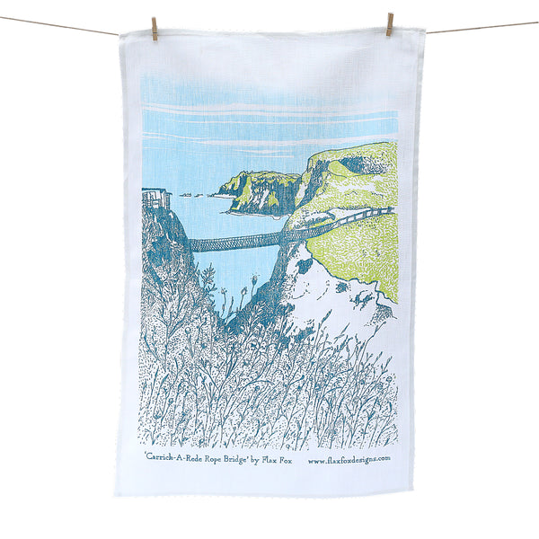 Carrick-A-Rede Rope Bridge Screen Printed Artist Tea Towel
