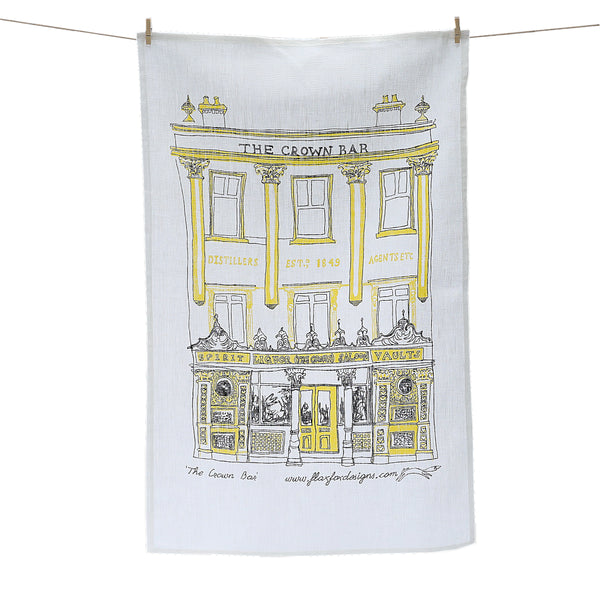 Crown Bar Belfast Screen Printed Artist Tea Towel