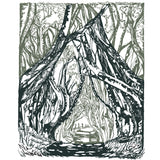 Illustration of the dark hedges linen tea towel