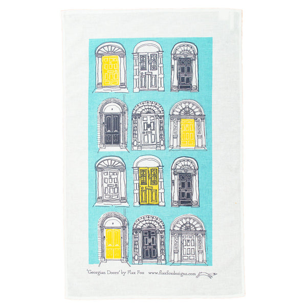 Georgian Doors Screen Printed Artist Tea Towel in Blue