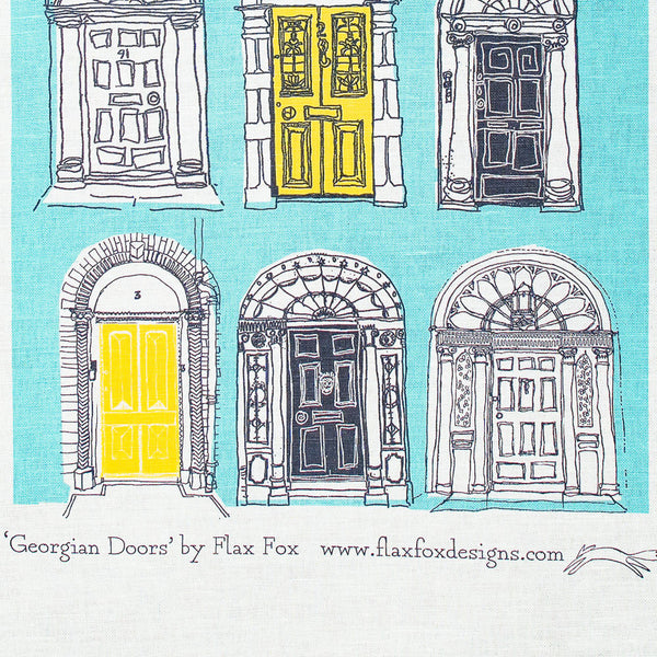 Georgian Doors Screen Printed Artist Tea Towel in Blue