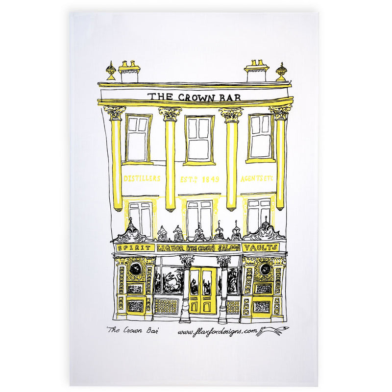 Crown Bar Belfast Screen Printed Artist Tea Towel