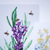 Lavender and honey bees close up greeting card