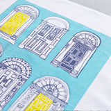 Georgian Doors Screen Printed Artist Tea Towel in Blue and Yellow