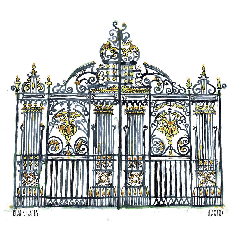 Black park gates illustrated postcard by Flax Fox £2.50