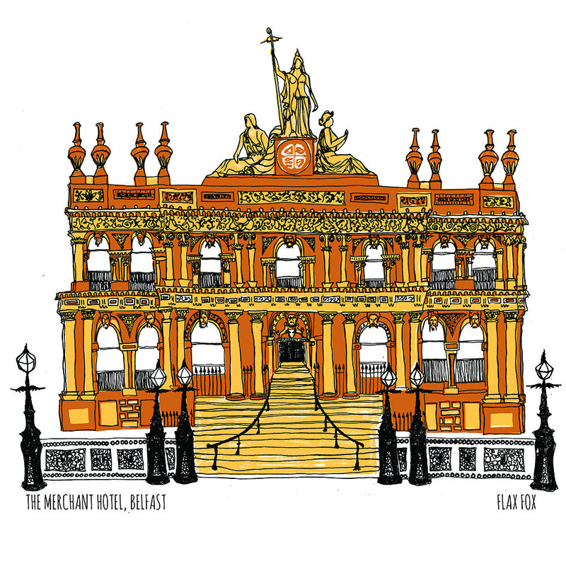 The Merchant hotel Belfast illustrated art postcard