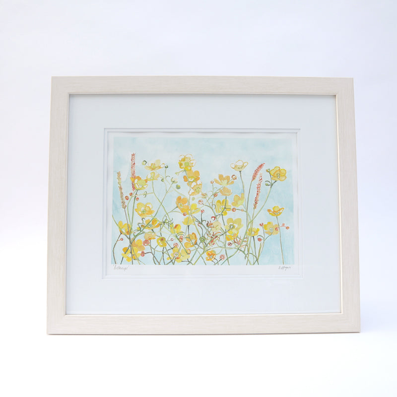 Buttercups in the wind watercolour painting by Danielle Morgan from Flax Fox