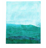 Unframed image of original art print by Danielle Morgan. A cool blue mountain view